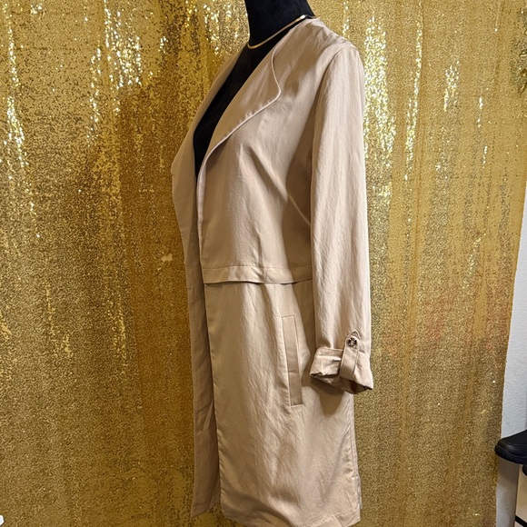 Nine West Open Front Duster Jacket In Beige Color - Picture 5 of 11